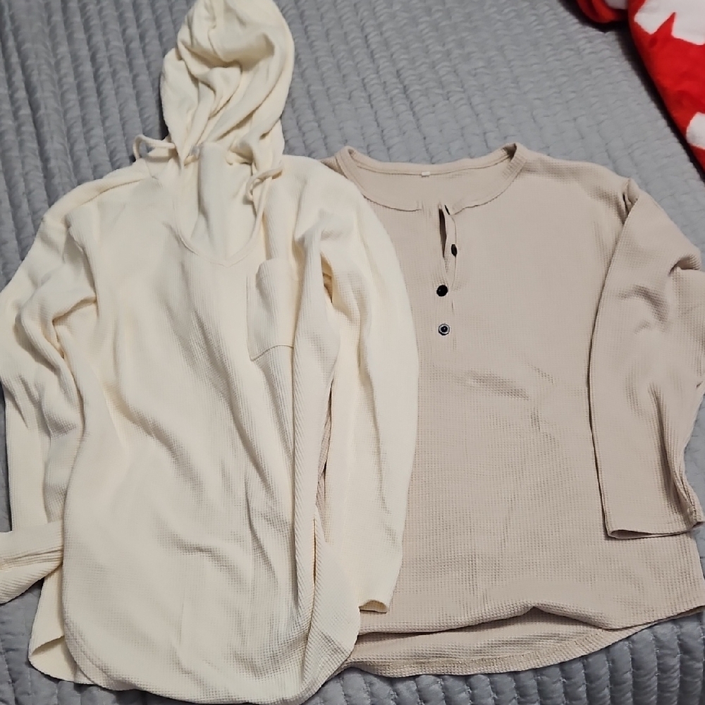 Cream and Tan Ribbed Long Sleeve Shirts